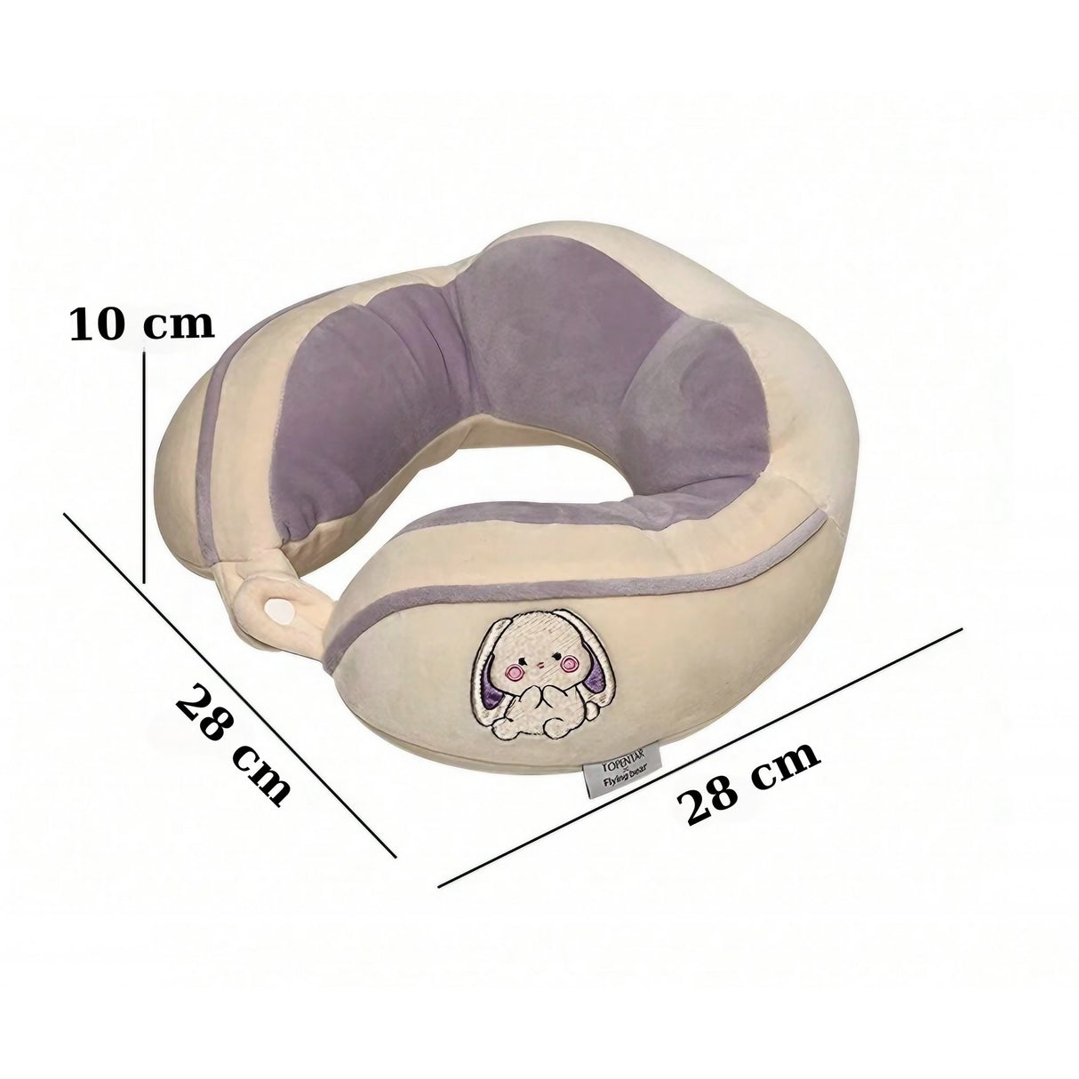 Perna de Calatorie, Vivimall, Pentru Gat si Cap, Umplutura din Bumbac, 28x28x10 cm, cu Model Brodat Iepure, Lila - vivimall.ro