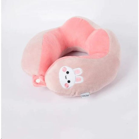 Perna de Calatorie, Vivimall, Pentru Gat si Cap, Umplutura din Bumbac, 28x28x10 cm, cu Model Brodat Iepure, Roz - vivimall.ro
