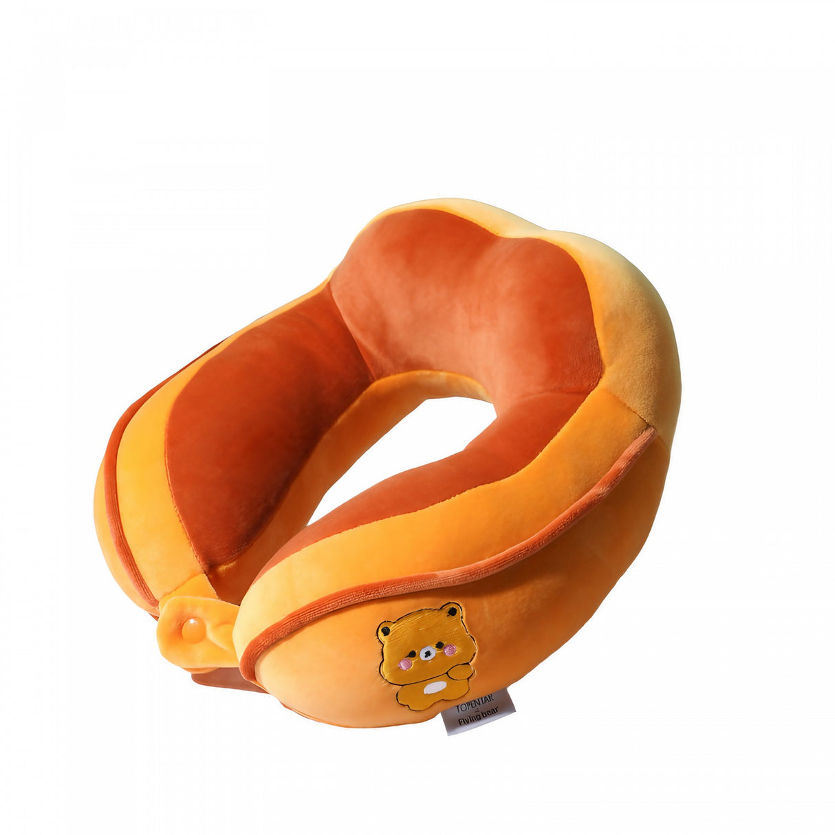 Perna de Calatorie, Vivimall, Pentru Gat si Cap, Umplutura din Bumbac, 28x28x10 cm, cu Model Brodat Urs, Portocaliu - vivimall.ro