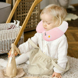 Perna de Calatorie in Forma de U, Vivimall, Pentru Gat si Cap, Umplutura din Spuma cu Memorie, 30x30 cm, Model Iepuras, Accesoriu de Voiaj, Birou, Masina, Sistem Prindere Capse, Roz-Alb - vivimall.ro