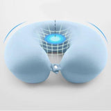 Perna de Calatorie in Forma de U, Vivimall, Pentru Gat si Cap, Umplutura din Spuma cu Memorie, 30x30 cm, Sistem Prindere Capse, Cutie de Depozitare, Bleu - vivimall.ro