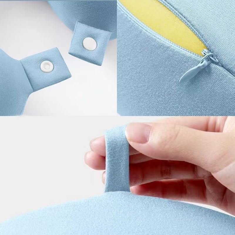 Perna de Calatorie in Forma de U, Vivimall, Pentru Gat si Cap, Umplutura din Spuma cu Memorie, 30x30 cm, Sistem Prindere Capse, Cutie de Depozitare, Bleu - vivimall.ro