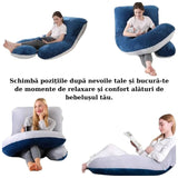 Pernă maternitate Flippy formă J în utilizare, susținere spate și șolduri în timpul somnului lateral