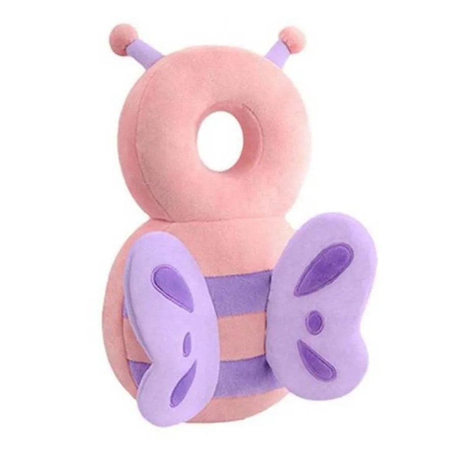 Perna tip Rucsac pentru Protectia Capului, Vivimall, Tetiera tip Fluturas de Plus, pentru Bebelusi, 33x6x19 cm, Roz - vivimall.ro