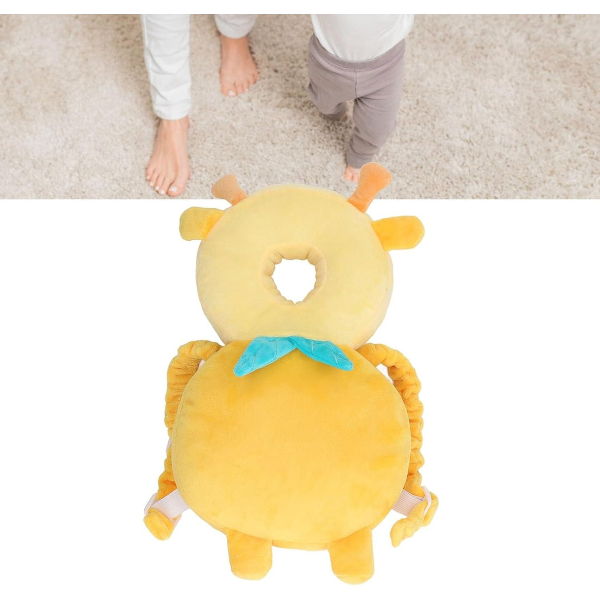 Perna tip Rucsac pentru Protectia Capului, Vivimall, Tetiera tip Girafa, pentru Bebelusi, 33x6x19 cm, 180 g, Galben - vivimall.ro