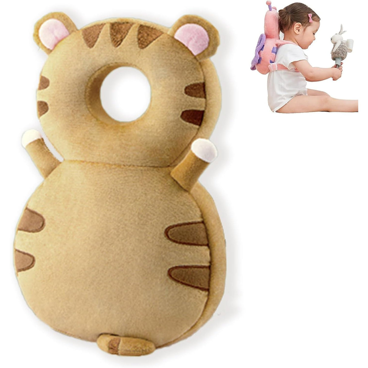 Perna tip Rucsac pentru Protectia Capului, Vivimall, Tetiera tip Tigru, pentru Bebelusi, 33x6x19 cm, 180 g, Maro - vivimall.ro