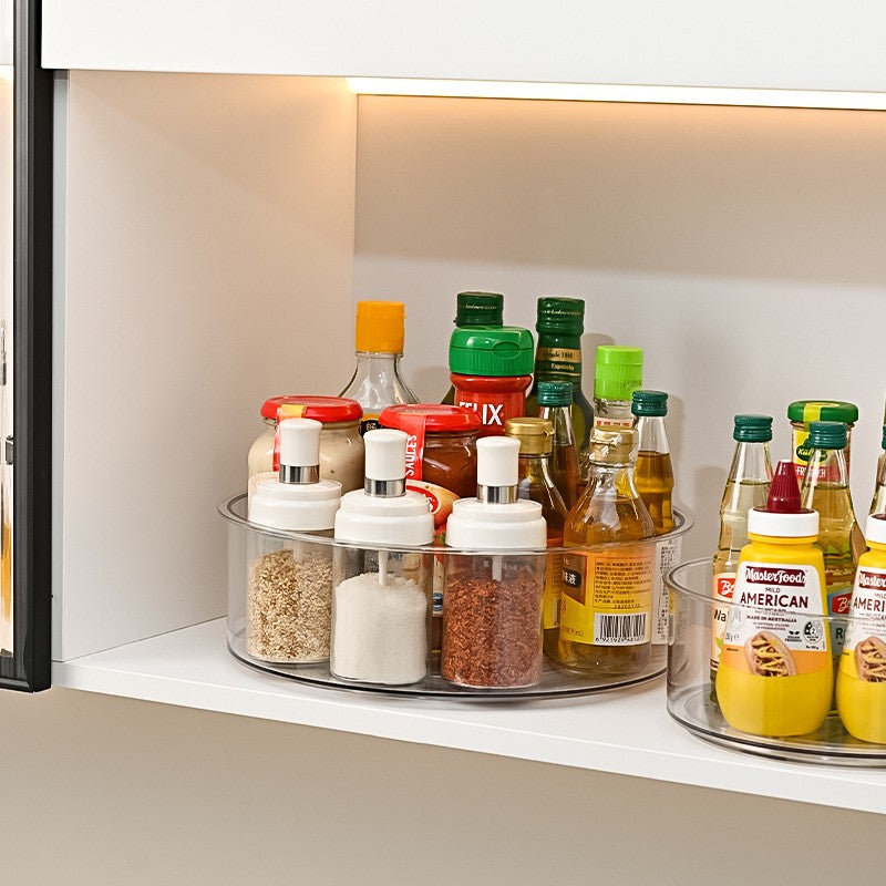 Suport Rotativ pentru Condimente, Vivimall, Multifunctional, Rotund, 360 de Grade, pentru Bucatarie, Plastic, 30.5x30.5x10 cm, Transparent - vivimall.ro