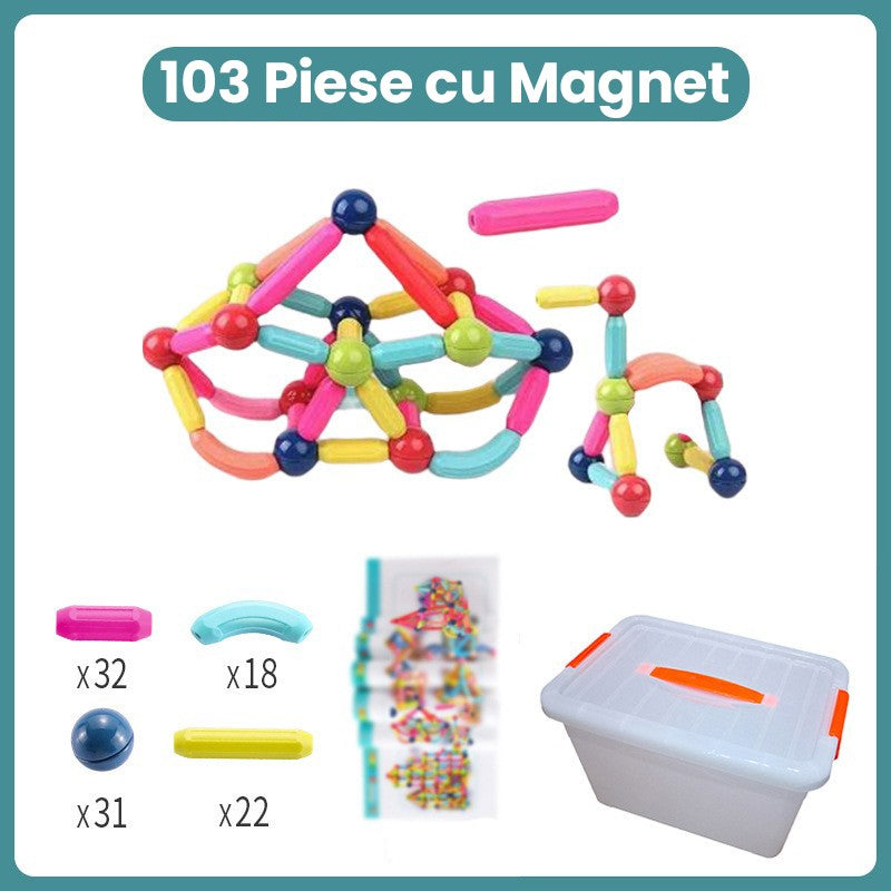 Piese Magnetice pentru Copii, Flippy, Set din 103 de Piese de diferite Culori, Constructor Magnetic cu Posibilitatea de a Construii forme Nelimitate, Multicolor - vivimall.ro