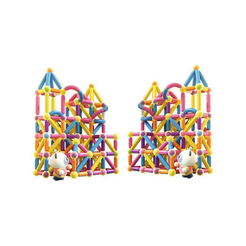 Set piese magnetice Flippy, 258 piese multicolor din plastic, constructor magnetic pentru forme 2D și 3D, vedere de ansamblu