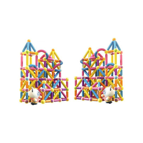 Set piese magnetice Flippy, 258 piese multicolor din plastic, constructor magnetic pentru forme 2D și 3D, vedere de ansamblu