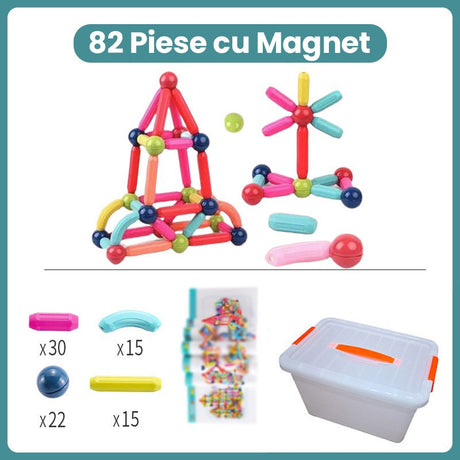 Detaliu piese magnetice Flippy din plastic cu magneți integrați, culori vii, structuri tridimensionale asamblate