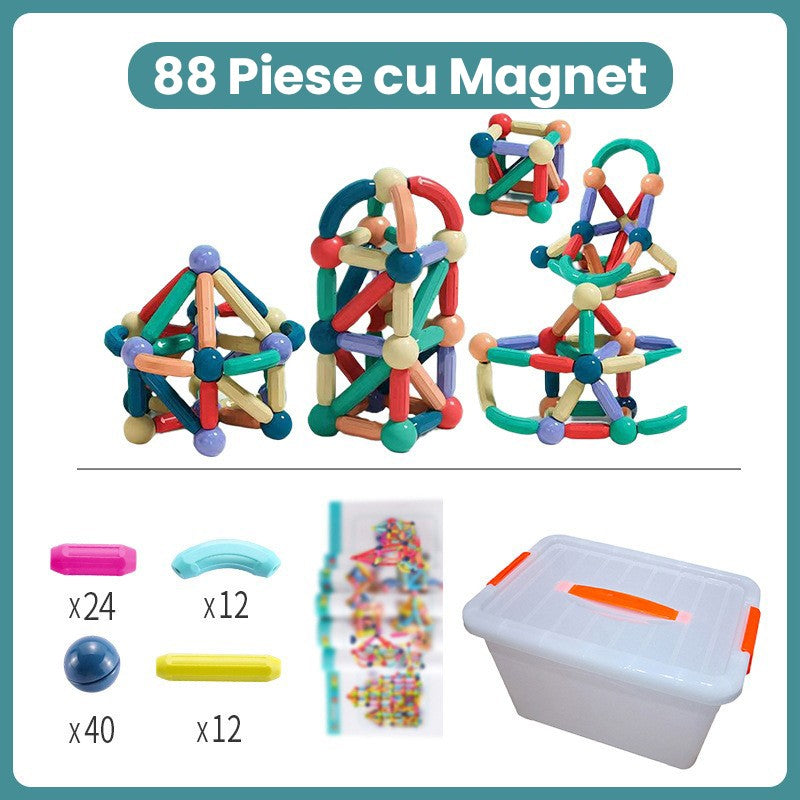 Piese Magnetice pentru Copii, Flippy, Set din 88 de Piese de diferite Culori, Constructor Magnetic cu Posibilitatea de a Construii forme Nelimitate, Multicolor - vivimall.ro