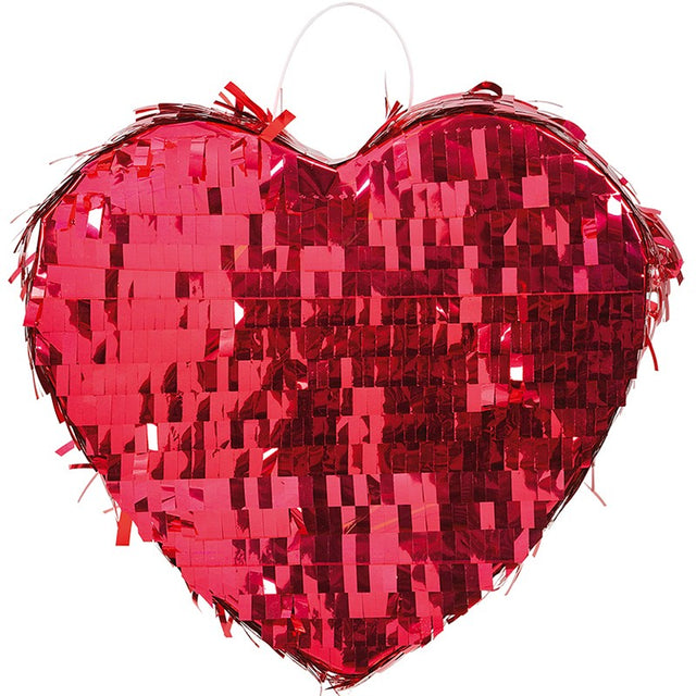Pinata Inima pentru Petrecere, Flippy, Detalii cu Sclipici, din Hartie si Carton, Pinata pentru Copii, 18 x 18 x 10 cm, Rosu metalizat - vivimall.ro