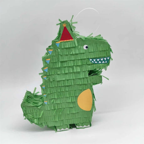 Pinata Dinozaur pentru Petrecere, Flippy, Detalii Argintii, din Hartie si Carton, Pinata pentru Copii, 25 x 7 x 27 cm, Verde - vivimall.ro