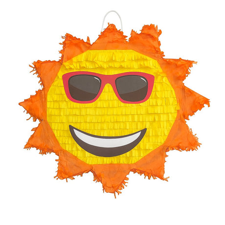 Pinata Soare cu Ochelari Sun pentru Petrecere, Flippy, din Hartie Creponata si Carton, Pinata pentru Petreceri, 40 x 40 x 7 cm, Galben Rosu - vivimall.ro