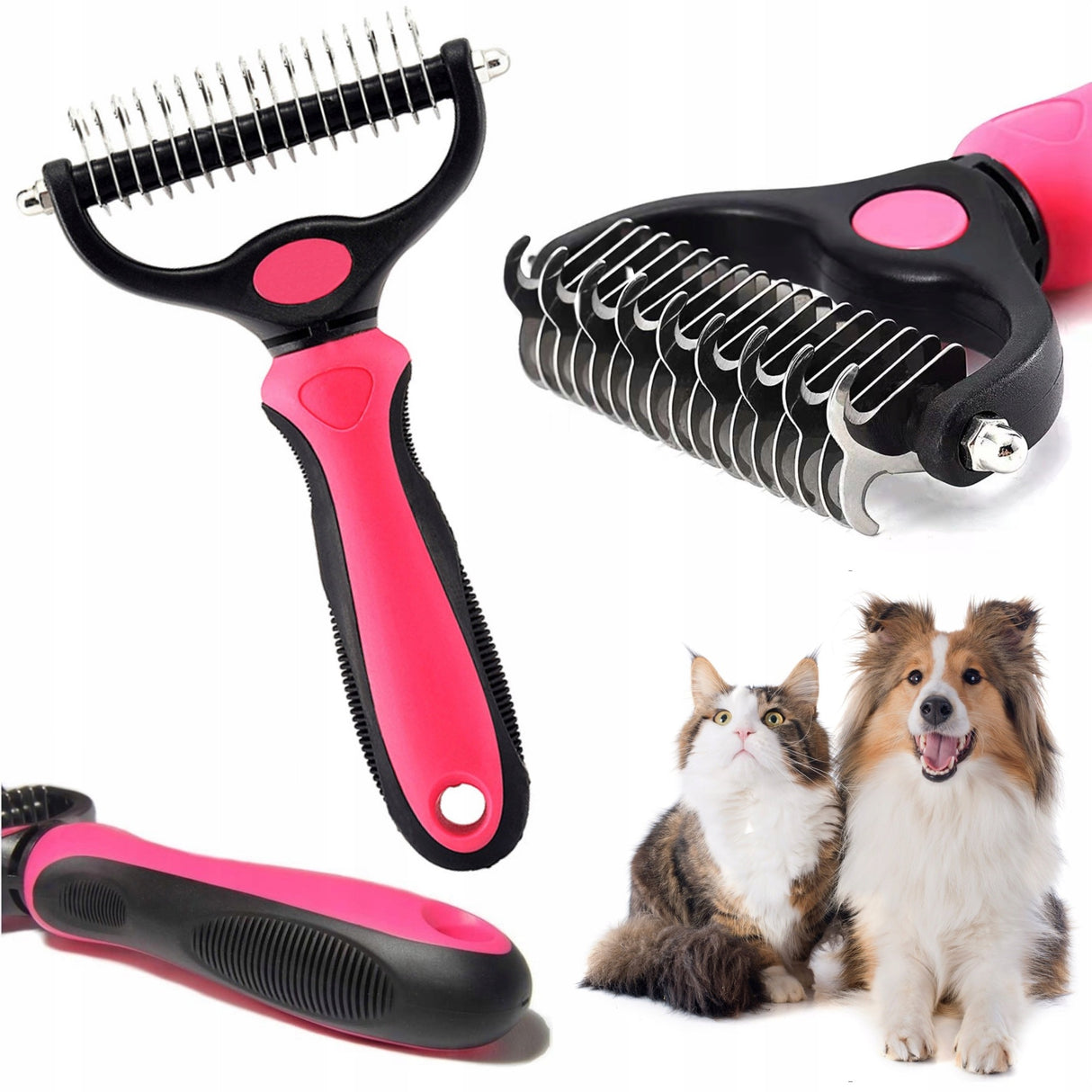 Pieptene pentru Părul de Animale, Vivimall, Dispozitiv de Îngrijire cu Două Fețe, Îndepărtarea părului, Roz - vivimall.ro