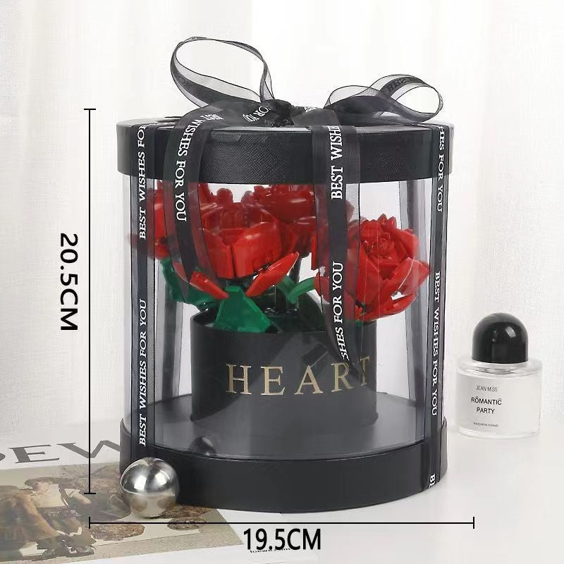 Set de Constructie Trandafiri, Vivimall, 20.5x19.5cm, Buchet de Trandafiri Rosii in Cutie Neagra - vivimall.ro