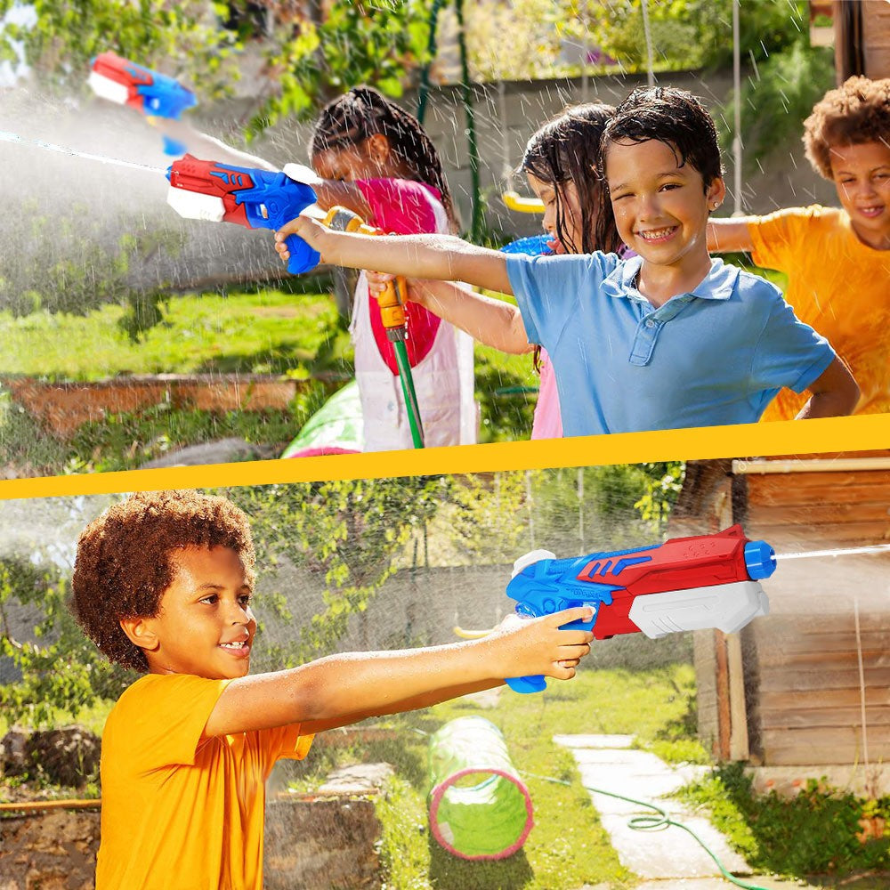 Pistol cu Apa pentru Copii, Rezervor, Pentru Piscina/Plaja, Vivimall, 6ani+,  Albastru deschis/Rosu, 300ML - vivimall.ro