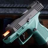 Pistol de jucarie GX4 cu Ejectie, Vivimall, de Explozie de buzunar, Makara BLOWBACK, Gloante Moi pentru Copii, 15 x 13 x 3.5 cm, Negru Verde - vivimall.ro