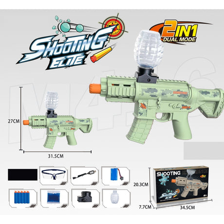 Mitraliera de jucarie electrica Vivimall cu bile de hidrogen de gel, gun bluster, tragere in rafala, varsta peste 6 ani, ochelari de protectie,  5000 de bile incluse, cablu de incarcare, 27x31.5 cm, Mp9, verde - vivimall.ro