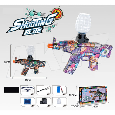 Mitraliera de jucarie electrica Vivimall cu bile de hidrogen de gel, gun bluster, tragere in rafala, varsta peste 6 ani, ochelari de protectie, 5000 de bile incluse, cablu de incarcare, 28x31 cm, AK47, negru - vivimall.ro