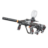Mitraliera de jucarie electrica Vivimall cu bile de hidrogen de gel, gun bluster, tragere in rafala, varsta peste 6 ani, ochelari de protectie, 5000 de bile incluse, cablu de incarcare, 28x31 cm, AUG, negru/gri - vivimall.ro