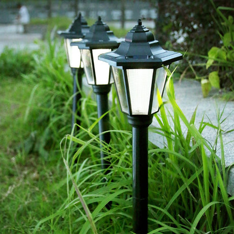 Lampa solara hexagonala de gradina Vivimall, Alb Rece - vivimall.ro