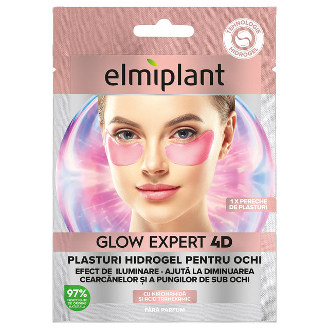 Plasturi Hidrogel Pentru Ochi, Elmiplant, Glow Expert 4D cu Niacinamida, 1 Pereche - vivimall.ro