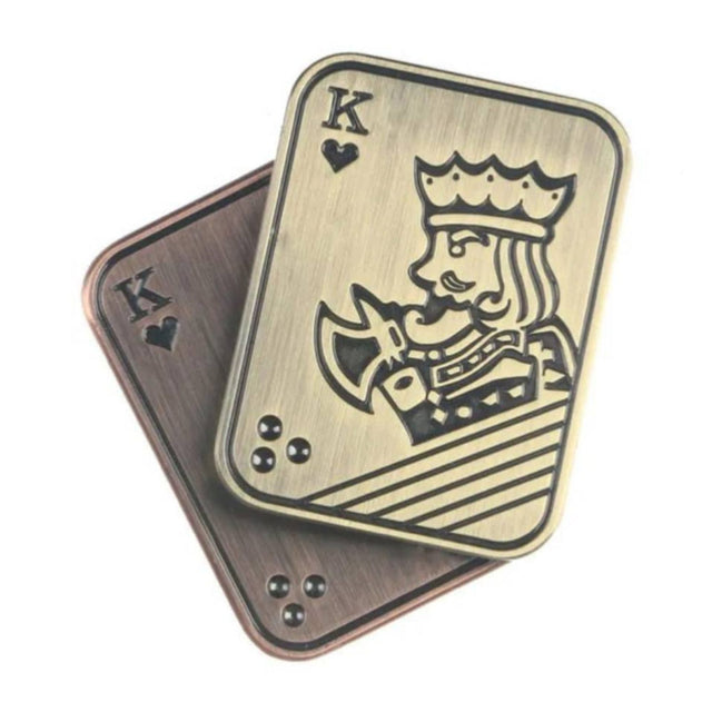 Jucarie Antistres Metalica, Flippy, Fidget Slider Premium, Model Poker King, Mecanism Magnetic Haptic, Otel Inoxidabil, pentru Adulti, 4.8 x 3.6, Auriu - vivimall.ro