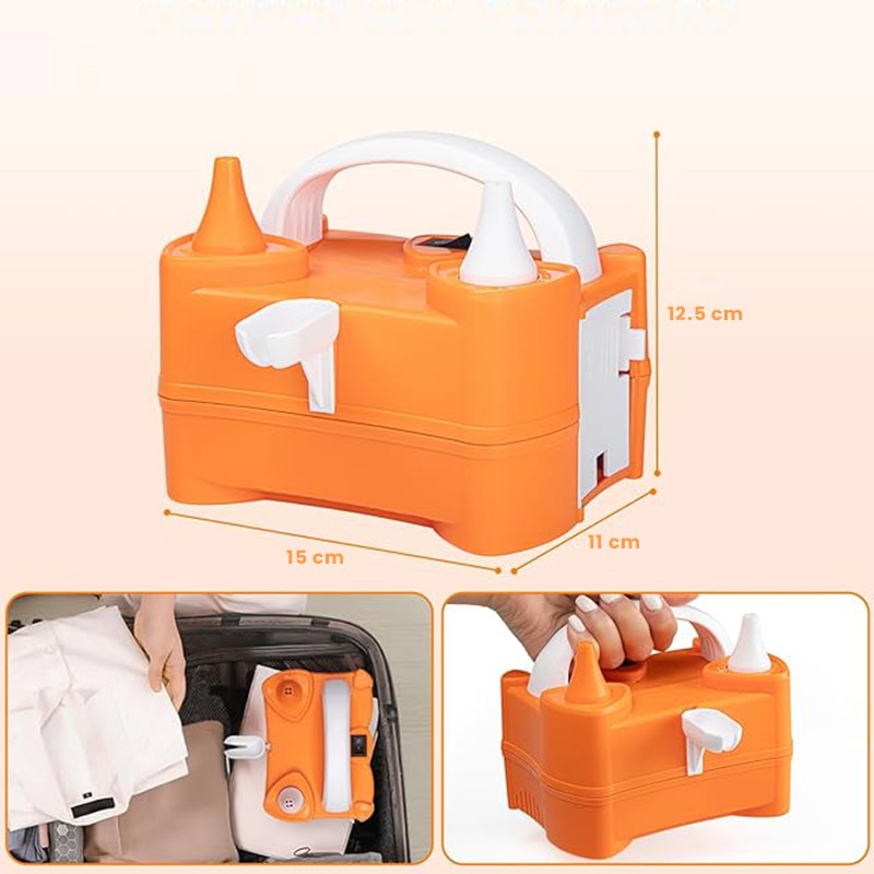 Pompa Electrica de Umflat Baloane, Vivimall, cu Doua Iesiri, 220V, Putere 400W, Accesorii petrecere, Portocaliu - vivimall.ro