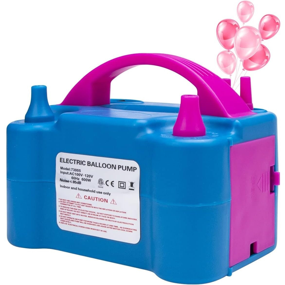 Pompa Electrica Pentru Umflat Baloane, 600 W, Doua Capete de Umflat, din Plastic, 19.5 x 14 x 13 cm, Albastru/Roz - vivimall.ro