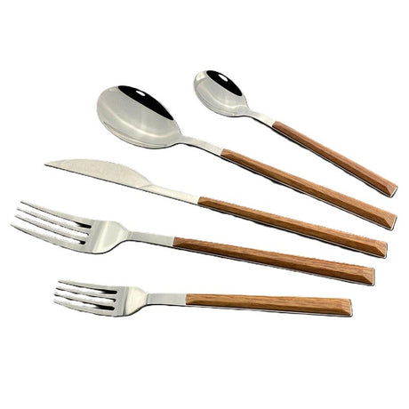 Set 5 Tacamuri, Flippy, din Otel Inoxidabil si Maner de Lemn, Maro - vivimall.ro