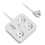 Prelungitor Multifunctional pentru Birou, Flippy, 3 Prize, 2 USB-A, 2 TYPE-C, Suport pentru Telefon, 3250W, Lungime Cablu 2 m, 11.4 x 12.4 cm, Alb - vivimall.ro