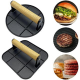 Presa Manuala Pentru Carne, Din Aliaj De Aluminiu, Maner Din Lemn, Presa Pentru Burgeri, Usor De Curatat Si Folosit, Patrata, 16X16X6 Cm, Neagra - vivimall.ro