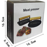 Presa Manuala Pentru Carne, Din Aliaj De Aluminiu, Maner Din Lemn, Presa Pentru Burgeri, Usor De Curatat Si Folosit, Patrata, 16X16X6 Cm, Neagra - vivimall.ro