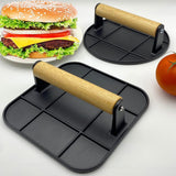 Presa Manuala Pentru Carne, Din Aliaj De Aluminiu, Maner Din Lemn, Presa Pentru Burgeri, Usor De Curatat Si Folosit, Patrata, 16X16X6 Cm, Neagra - vivimall.ro
