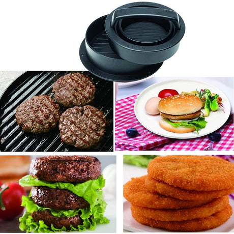 Presa Dubla Pentru Hamburgeri 2 In 1, Forma Si Presa, Doua Dimensiuni, Cu Maner, Usor De Curatat Si Folosit, Material Abs, 100 De Foi Hartie De Copt Incluse, 13X13.5X7 Cm, Fara Lipire, Neagra - vivimall.ro