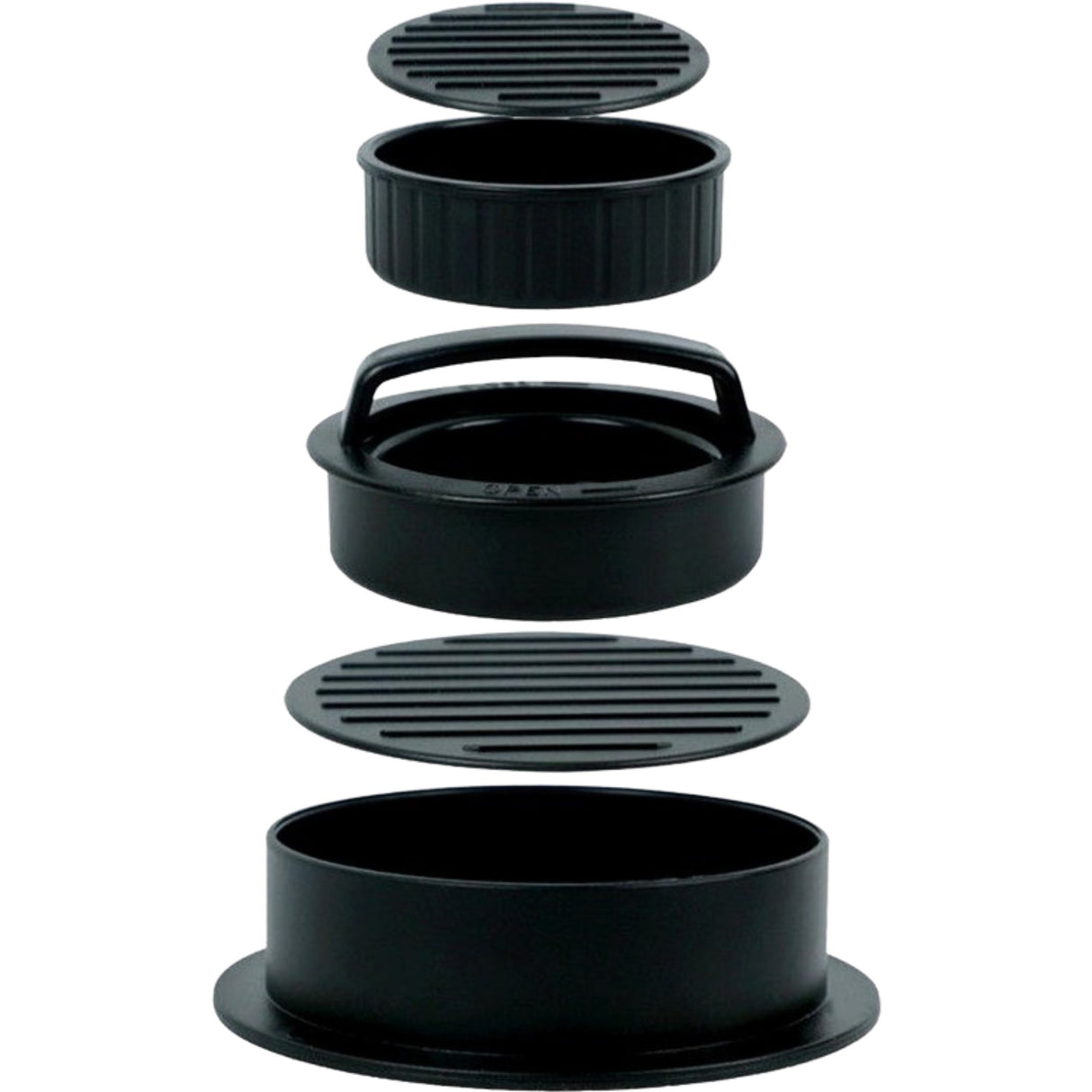 Presa Dubla Pentru Hamburgeri 2 In 1, Forma Si Presa, Doua Dimensiuni, Cu Maner, Usor De Curatat Si Folosit, Material Abs, 100 De Foi Hartie De Copt Incluse, 13X13.5X7 Cm, Fara Lipire, Neagra - vivimall.ro