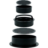 Presa Dubla Pentru Hamburgeri 2 In 1, Forma Si Presa, Doua Dimensiuni, Cu Maner, Usor De Curatat Si Folosit, Material Abs, 100 De Foi Hartie De Copt Incluse, 13X13.5X7 Cm, Fara Lipire, Neagra - vivimall.ro