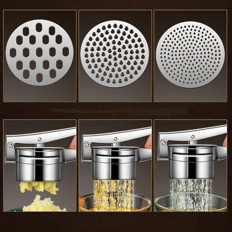 Presa Storcator Pentru Fructe Si Legume, Zdrobitor Manual, Inox, 3 Discuri Interschimbabile, Usor De Stors Si De Curatat, Ergonomic, 26.5 X 9.8 X 9.5 Cm Argintiu - vivimall.ro