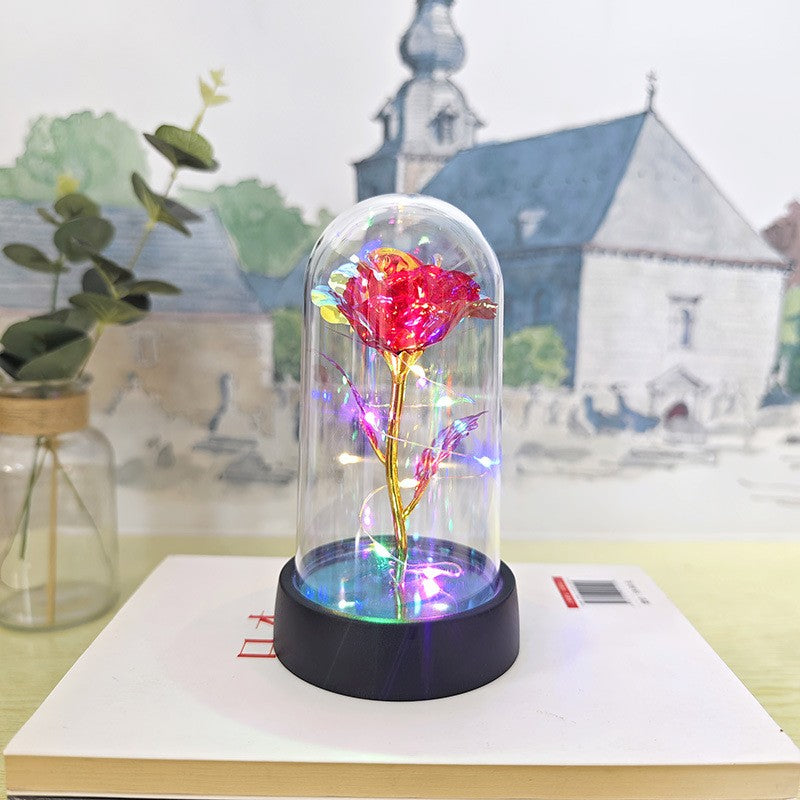 Trandafir in Cupola, Vivimall, cu Lumina Led Multicolora, Baterii, 8.5 x 15 cm, Rosu - vivimall.ro