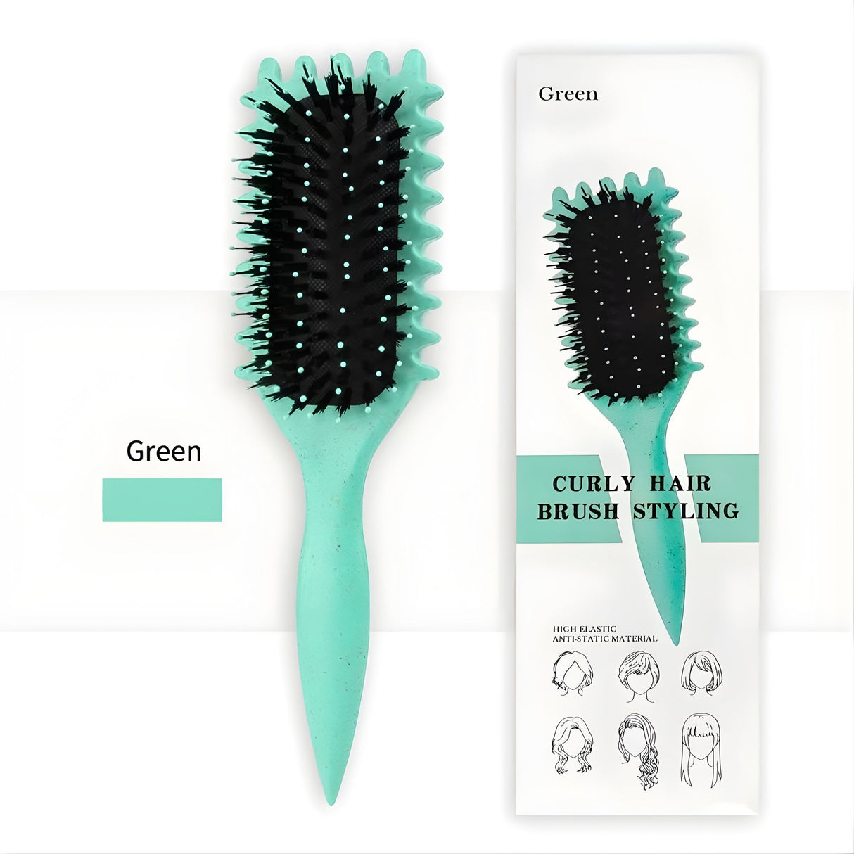 Perie Profesionala pentru Definirea Buclelor,Flippy, pentru Par Cret, Multifunctională, Verde