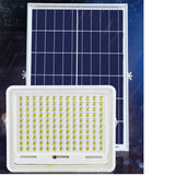 Proiector LED cu Panou Solar Vivimall, Senzor de lumina Waterproof, 100W, 23x18 cm, suport U inclus, panou afisaj nivel baterie, telecomanda, 220V, Design Modern, Alb - vivimall.ro