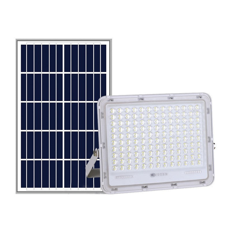 Proiector LED cu Panou Solar Vivimall, Senzor de lumina Waterproof, 100W, 23x18 cm, suport U inclus, panou afisaj nivel baterie, telecomanda, 220V, Design Modern, Alb - vivimall.ro