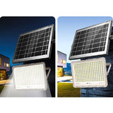 Proiector LED cu Panou Solar Vivimall, Senzor de lumina Waterproof, 200W, 29x23 cm, suport U inclus, panou afisaj nivel baterie, telecomand, 220V, Design Modern, Alb - vivimall.ro