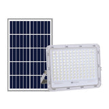 Proiector LED cu Panou Solar Vivimall, Senzor de lumina Waterproof, 200W, 29x23 cm, suport U inclus, panou afisaj nivel baterie, telecomand, 220V, Design Modern, Alb - vivimall.ro