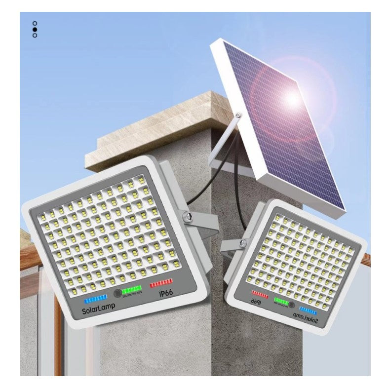 Proiector LED cu Panou Solar Vivimall, Senzor lumina, Waterproof, 216 LED-uri incorporate, 100W, 24x19 cm, IP 67, Design Modern, Negru - vivimall.ro