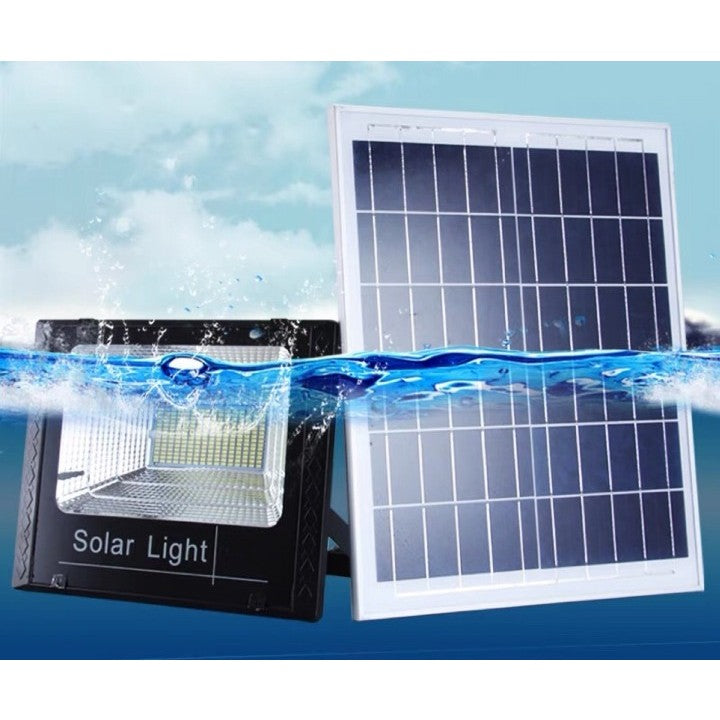 Proiector Led/Lampa Solara De Exterior, 15 Cm X 12 Cm, Rezistent La Apa Ip67, Cu Panou Solar, 100 Led Smd, 30W, Senzor De Lumina, Timer, Cu Telecomanda, 2 Moduri De Iluminat, Kit Montaj Inclus, Lumina Rece - vivimall.ro
