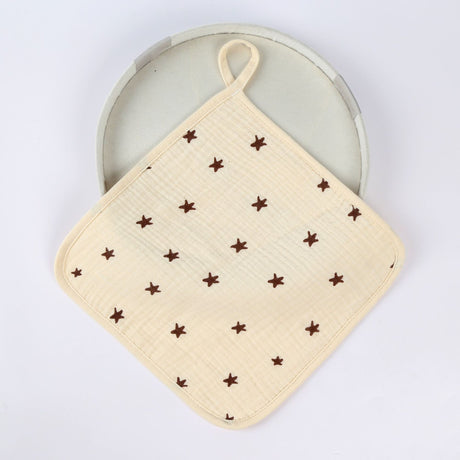 Prosop Absorbant, Vivimall, din Bumbac, 25 x 25 cm, Model Stelute, cu Agatatoare, Bej - vivimall.ro