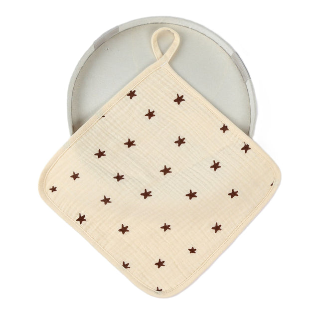 Prosop Absorbant, Vivimall, din Bumbac, 25 x 25 cm, Model Stelute, cu Agatatoare, Bej - vivimall.ro